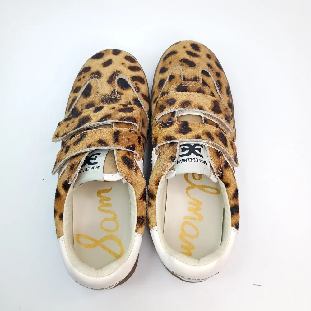 Sam Edelman Leopard Print Calf Hair Hook‎ Loop Sneaker Brown White Womens 6M